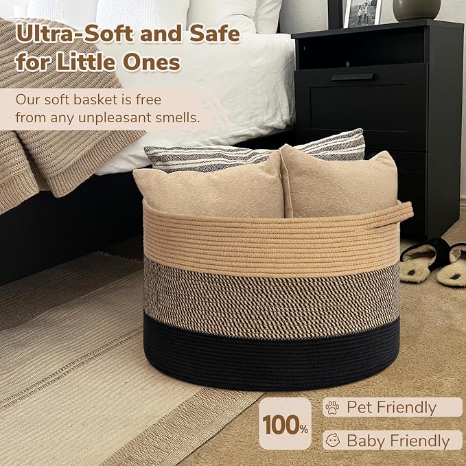 INDRESSME XXXLarge Cotton Rope Basket 21.7" x 21.7" x 13.8" Woven Baby laundry - Image 6