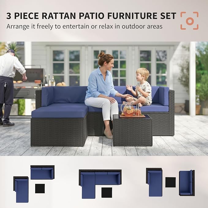 Outsunny 3 Piece Patio Furniture Set, Wicker Rattan Outdoor Patio Conversation - Image 3