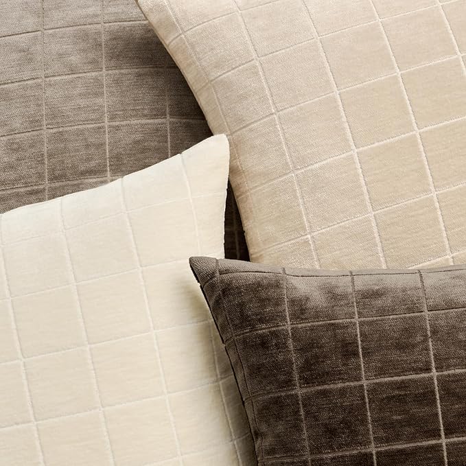 MIULEE Decorative Chenille Check Euro Shams Throw Pillow Covers Vintage Plaid - Image 2