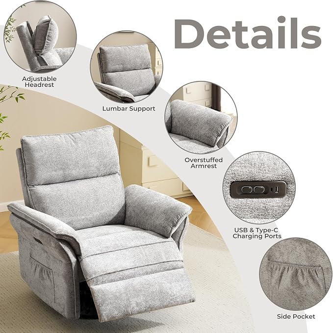 Oversized Power Recliner Chair Swivel Glider - Image 6