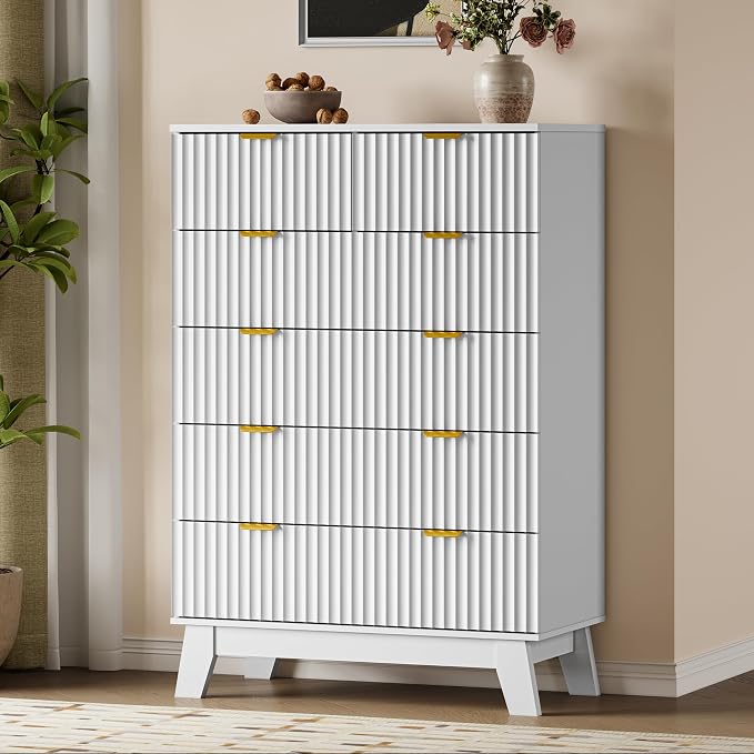 BORNOON 46" Tall Dresser for Bedroom, 6-Drawer Fluted Chest of Drawers - Image 3