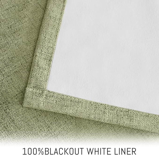 Yakamok Linen Sage Curtains 100% Blackout 84 Inches Long, Room Darkening - Image 3