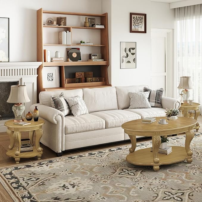 LKTART 3-Piece Coffee Table Set, Coffee Table and Round End Tables Set of 2 - Image 2