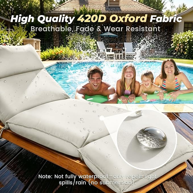 Outdoor Chaise Lounge Chair Cushion, Waterproof Non-Slip Patio Chaise Lounge - Image 4