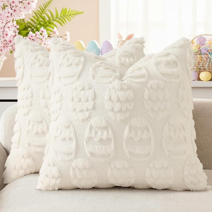 decorUhome Easter Cream White Egg Pillow Covers 16x16 Inch Set of 2, Soft Plush by decorUhome