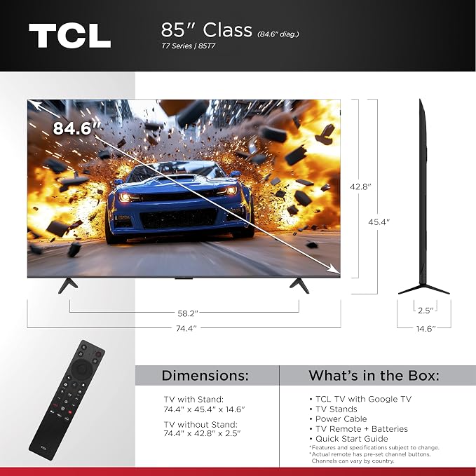 TCL Amazon Exclusive 85 Inch Class T7 Series | 4K QLED HDR Lag-Free Smart - Image 2