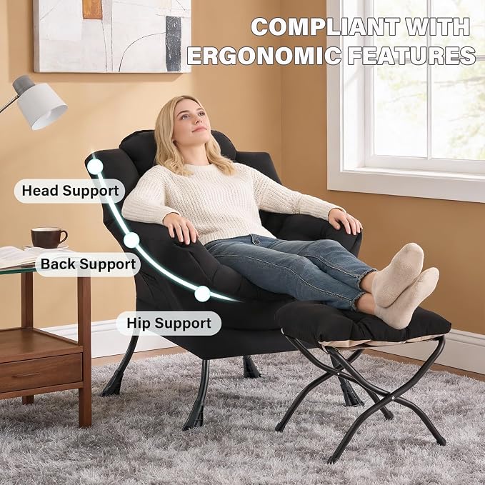 MBOOYOME Lazy Chair with Folding Ottoman, Modern Accent Lounge Armchair with - Image 7