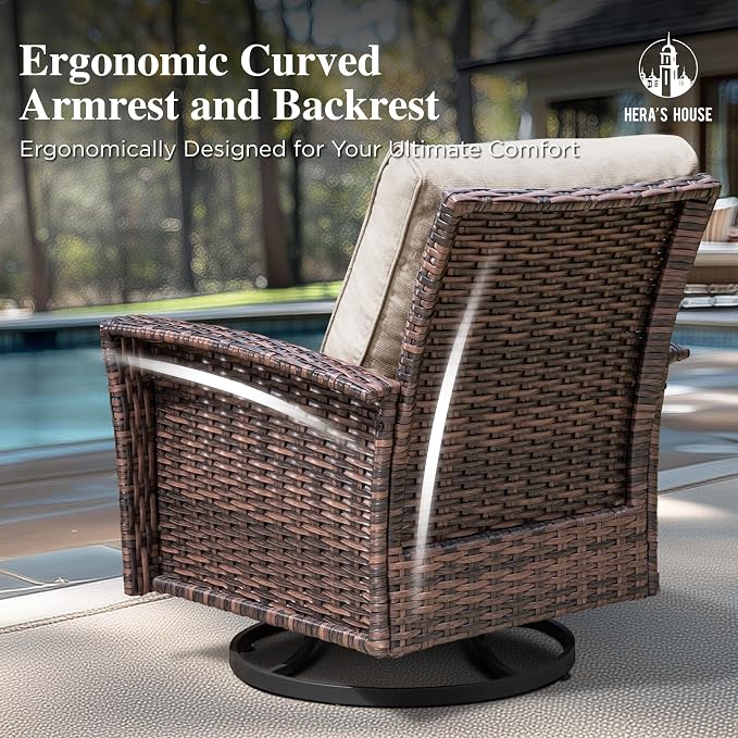 HERA'S HOUSE Outdoor Furniture, 2 x High Back Swivel Patio Chairs - Image 7