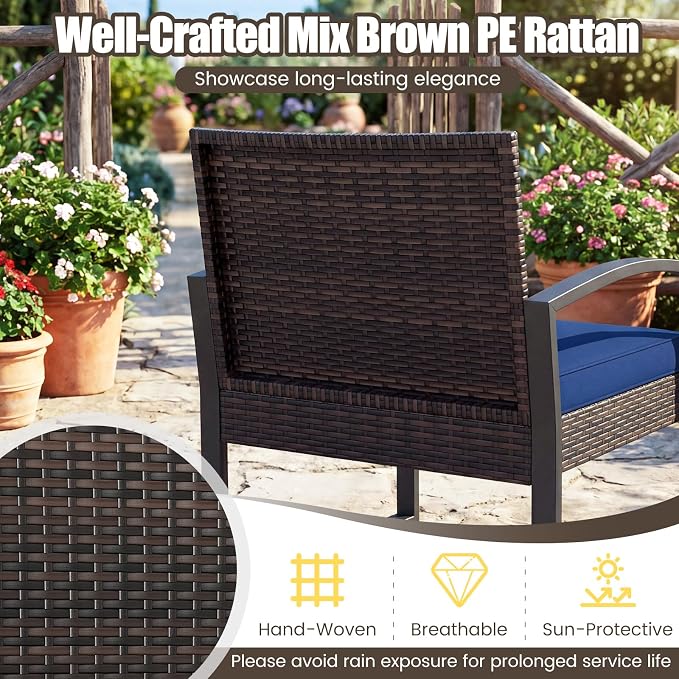 Tangkula 5 Pieces Wicker Patio Conversation Set, Outdoor PE Rattan Chair - Image 7