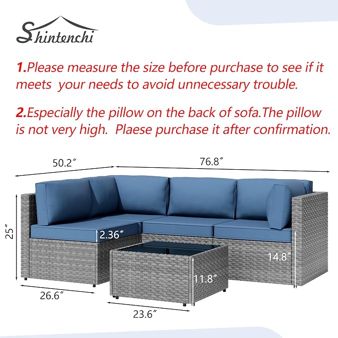 Shintenchi 5 Pieces Outdoor Patio Furniture Sets, Patio Sectional Sofa Couch - Image 3