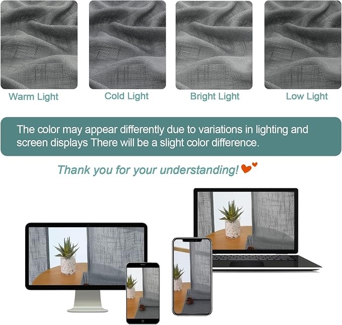 Chyhomenyc Charcoal Grey Semi Sheer Curtains 36 Inch Length, Light Filtering - Image 3