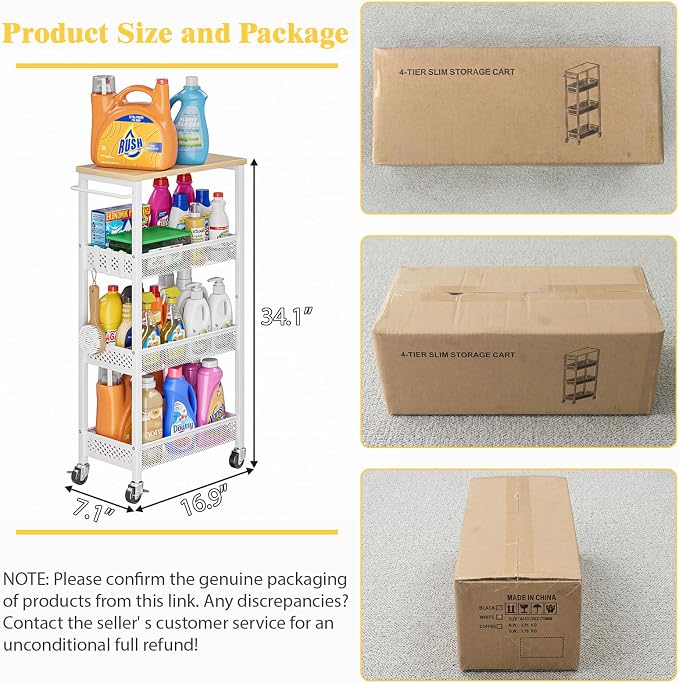 OKZEST Utility Slim Storage Cart, 4 Tier Small Rolling Kitchen Laundry Room Cart - Image 7