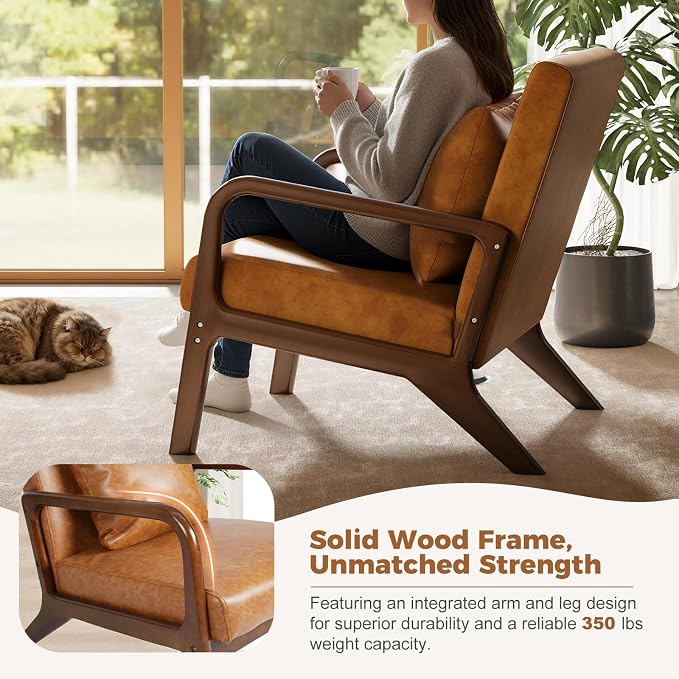 ELUCHANG Mid-Century Modern Chair, Upholstered Accent Chair Reading Arm Chair - Image 6