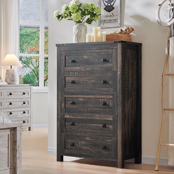 T4TREAM Farmhouse 5 Drawers Dresser Chests - Image 6
