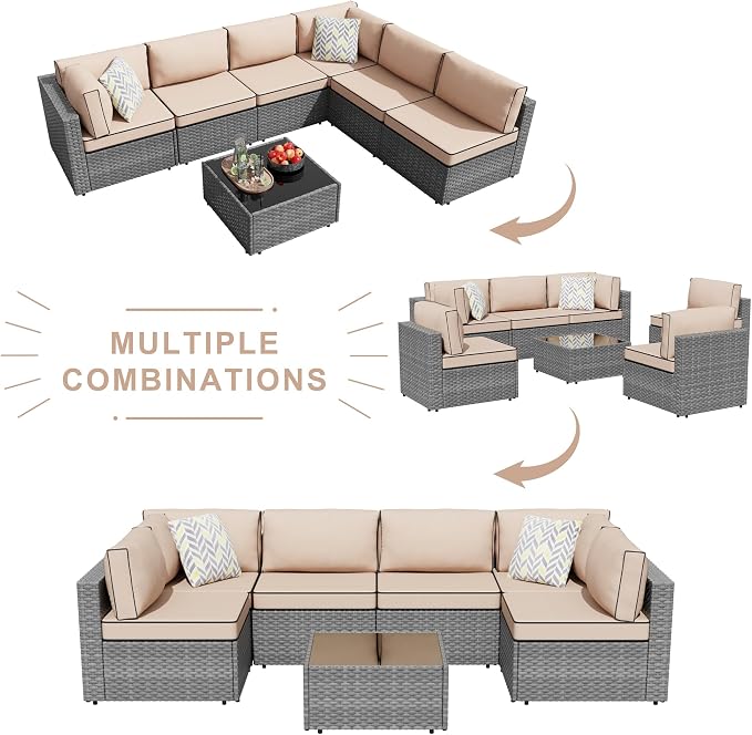JAMFLY 7-Piece Outdoor Patio Furniture Set, Modular PE Rattan Sectional Sofa - Image 6