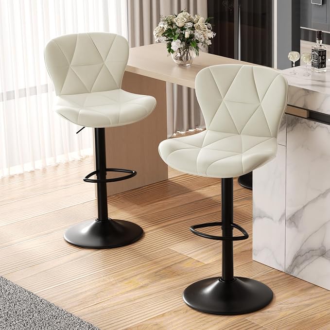Nalupatio Modern Bar Stools Set of 2, Adjustable Faux Leather Upholstered by Nalupatio