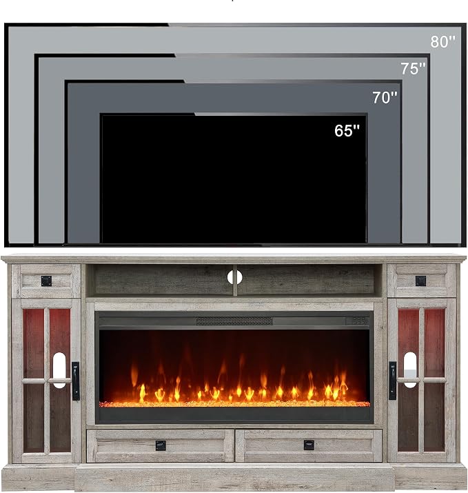 OKD Fireplace TV Stand for 80 Inch TV, Farmhouse Entertainment Center - Image 6