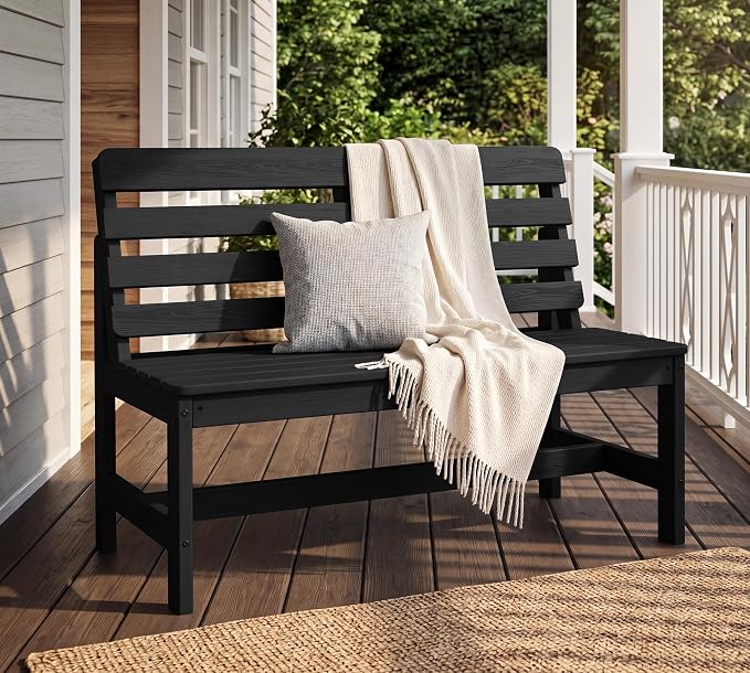 SERWALL Outdoor Bench, All Weather HDPE Outdoor Benches, 2-Person Armless Porch - Image 2