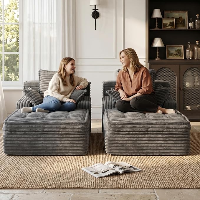 Boneless Chaise Lounge Couch Indoor, Small Corduroy Upholstered Sleeper Sofa - Image 6