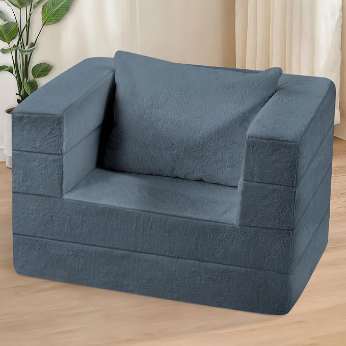 Folding Bean Bag Chair for Adults, 3-in-1 Bean Bag Couch Faux Fur Floor Sofa - Image 2