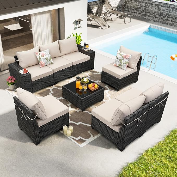 JOYURE 8 Pieces Patio Furniture Set All-Weather Outdoor Wicker Sectional by JOYURE