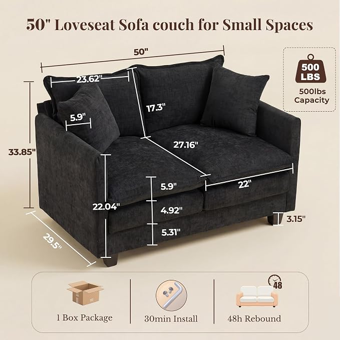 Loveseat Sofa with Cloud 3-Layer Cushion & 27" Deep Seat, Modern Small Couch - Image 2