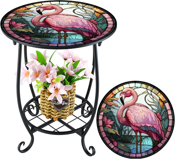 Cinnvoice Outdoor Side Table Round Small Mosaic Patio Accent Indoor End Plant by Cinnvoice