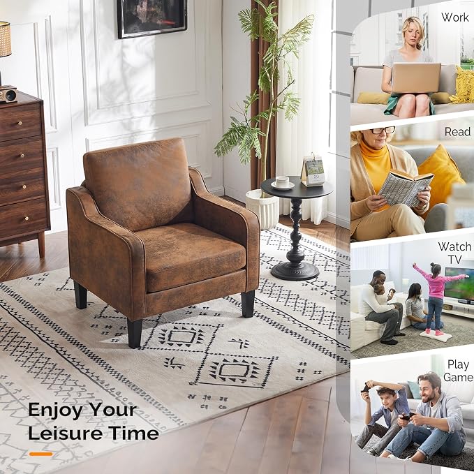 VINGLI Accent Chairs Set of 2 Living Room Chairs Rustic Reading Chair - Image 9