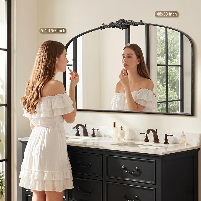 Besdomus Antique Arched Large Mirror: 48"x33" French Oversize Black Arch - Image 2