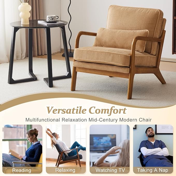VINGLI Upgraded Premium Corduroy Accent Chairs Set of 2, Upholstered Arm Chair - Image 7