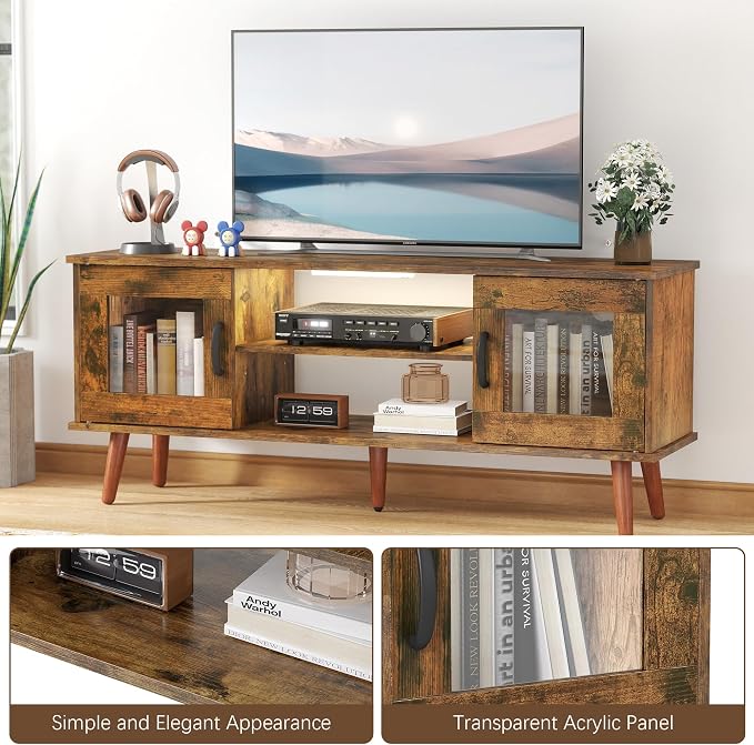 Turosur Wood TV Stand for 55 Inch TV, Mid Century Modern Entertainment Center - Image 8