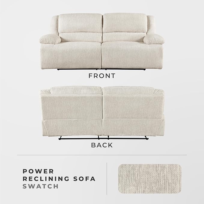 Lexicon Power Double Reclining Sofa, Textured Microfiber Wall Hugger Recliner - Image 5