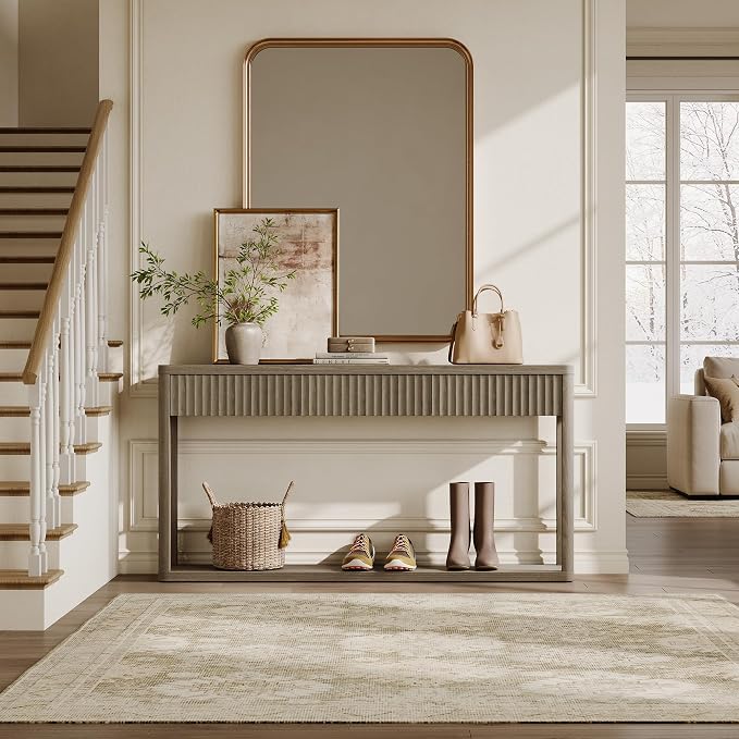 SICOTAS Entryway Table with Storage, 60.74" W Console Table with 3 Fluted - Image 3
