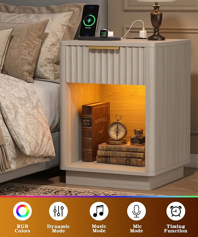 Akxomel Fluted Nightstands Set of 2, Wooden Night Stand - Image 9