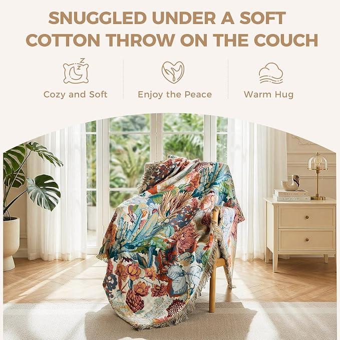 LUTBM Boho Throw Blanket for Bed Cotton Summer Blankets Twin Size for Bedroom - Image 5