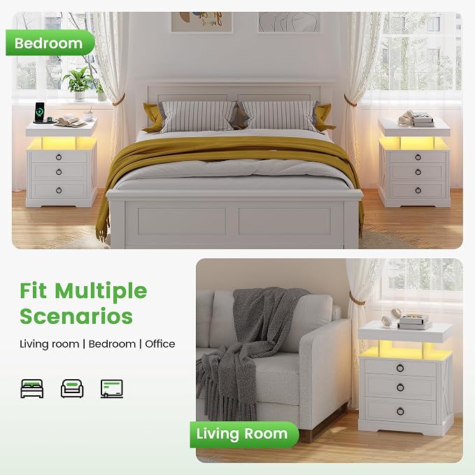 HNEBC Night Stand Set 2 with Gun Drawers, Farmhouse Nightstand with Charging - Image 7