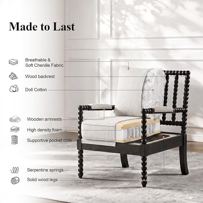 DUHOME Linen Fabric Spindle Accent Chairs Set of 2, Bobbin Chair - Image 5