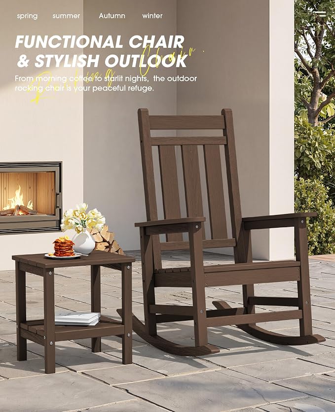 KINGYES Oversized Outdoor Rocking Chair, All-Weather Patio Rocking Chairs - Image 6