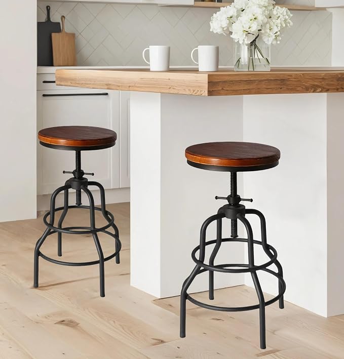Industrial Vintage Counter Stool, Kitchen Counter Height Adjustable Swivel Chair - Image 7
