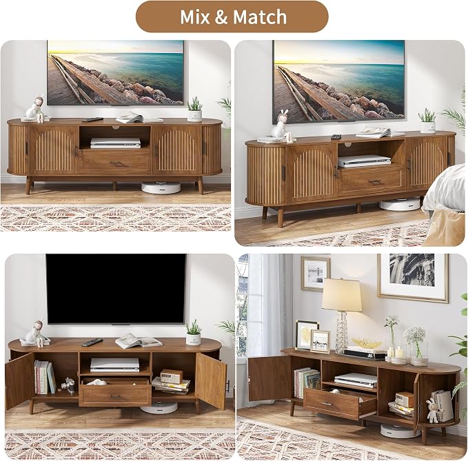 Mxtxmy 70" Fluted TV Stand for Tvs up to 80", Mid-Century Modern Entertainment - Image 6