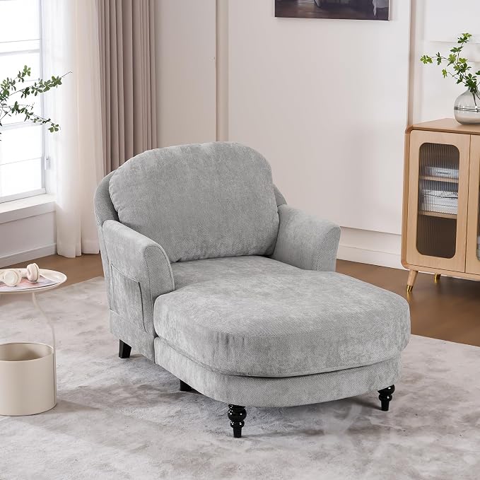 Chaise Lounge Chair Indoor, 59.8" Oversized Couch Reading Chairs，Chenille - Image 8