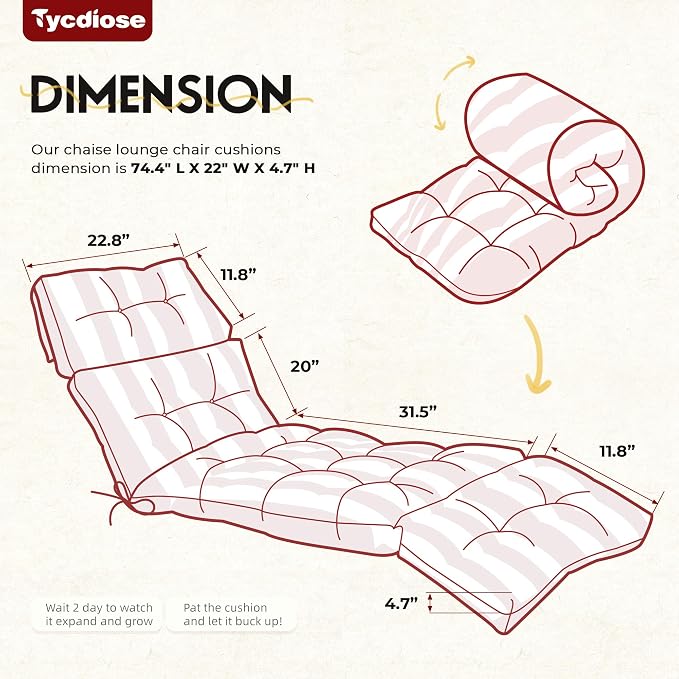Outdoor Chaise Lounge Chair Cushion Set of 4, Waterproof 74.4 x 22 x 4.7 Inches - Image 2