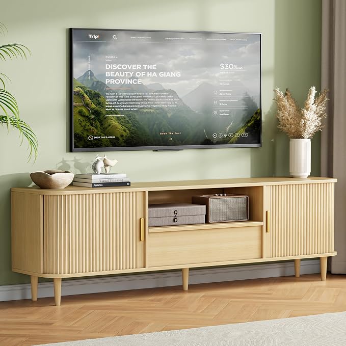IRONCK Modern Fluted TV Stand for TVs Up to 80 inches, TV Console by IRONCK