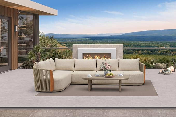 PURPLE LEAF 5-Piece Patio Furniture Set, L-Shaped Modular Outdoor Sectional Sofa by PURPLELEAF