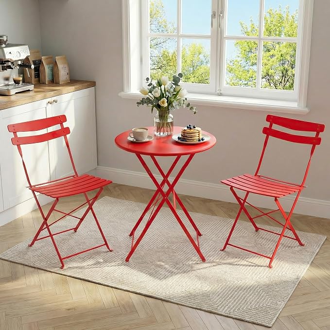 GarveeLife 3 Piece Patio Bistro Set, Folding Patio Bistro Table and Chairs Set - Image 3