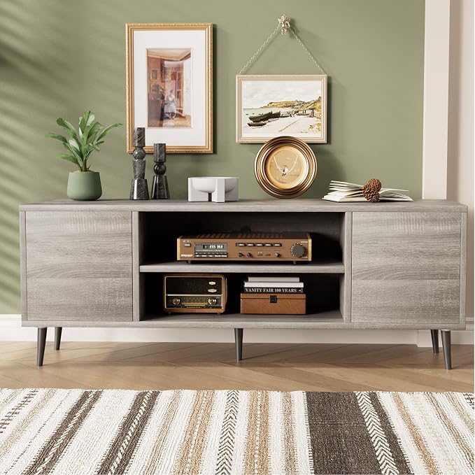 JUMMICO TV Stand for 65 Inch TV, Mid Century Modern TV Stand, Entertainment - Image 6