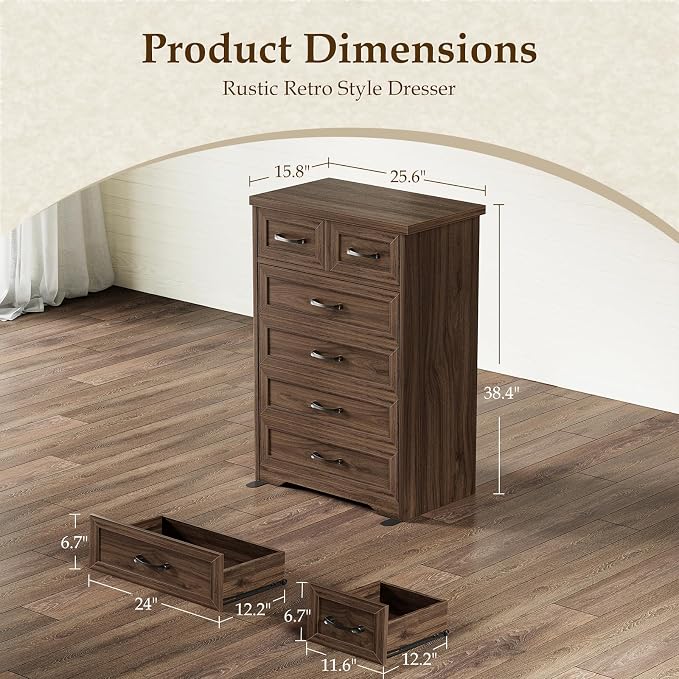 AODK Farmhouse Tall 6 Drawer Dresser - Image 2