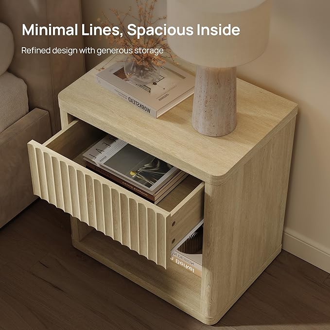 SICOTAS Night Stand with Large Drawer 24" Tall Fluted Modern Nightstands Wide - Image 6