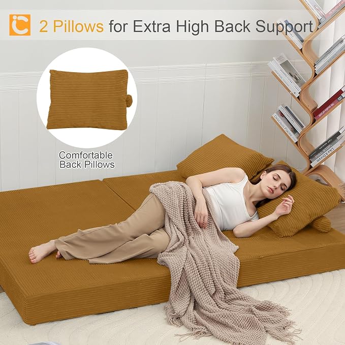 COMAX Convertible Sofa Bed Queen, Folding Floor Couch Corduroy Fold Out Couch - Image 5