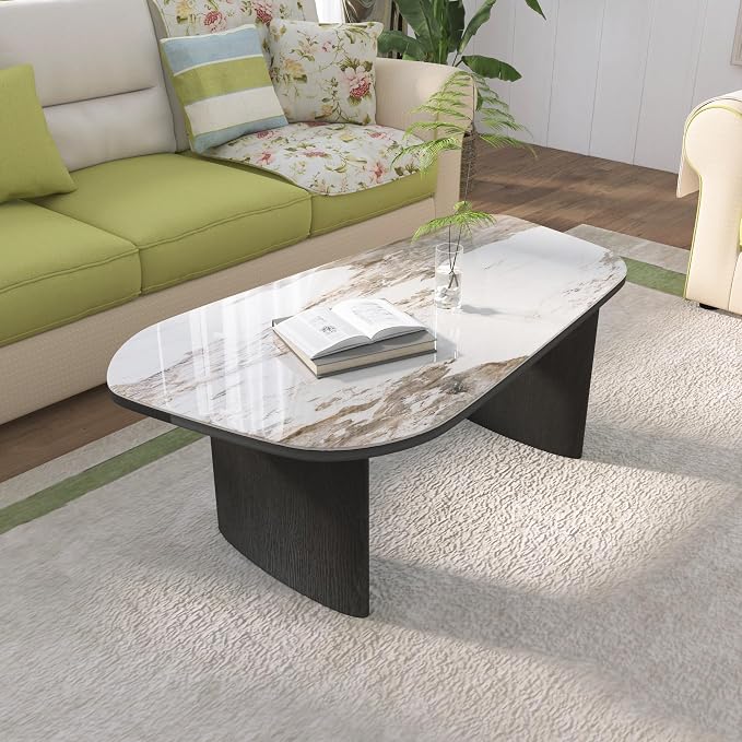 Luxury Marble Coffee Table, Premium Sintered Stone Top, Natural Wood Look Base - Image 8